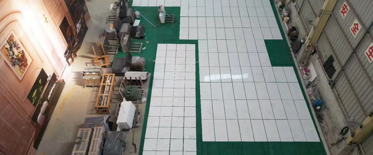Stone panels arranged for factory pre-layout and inspection